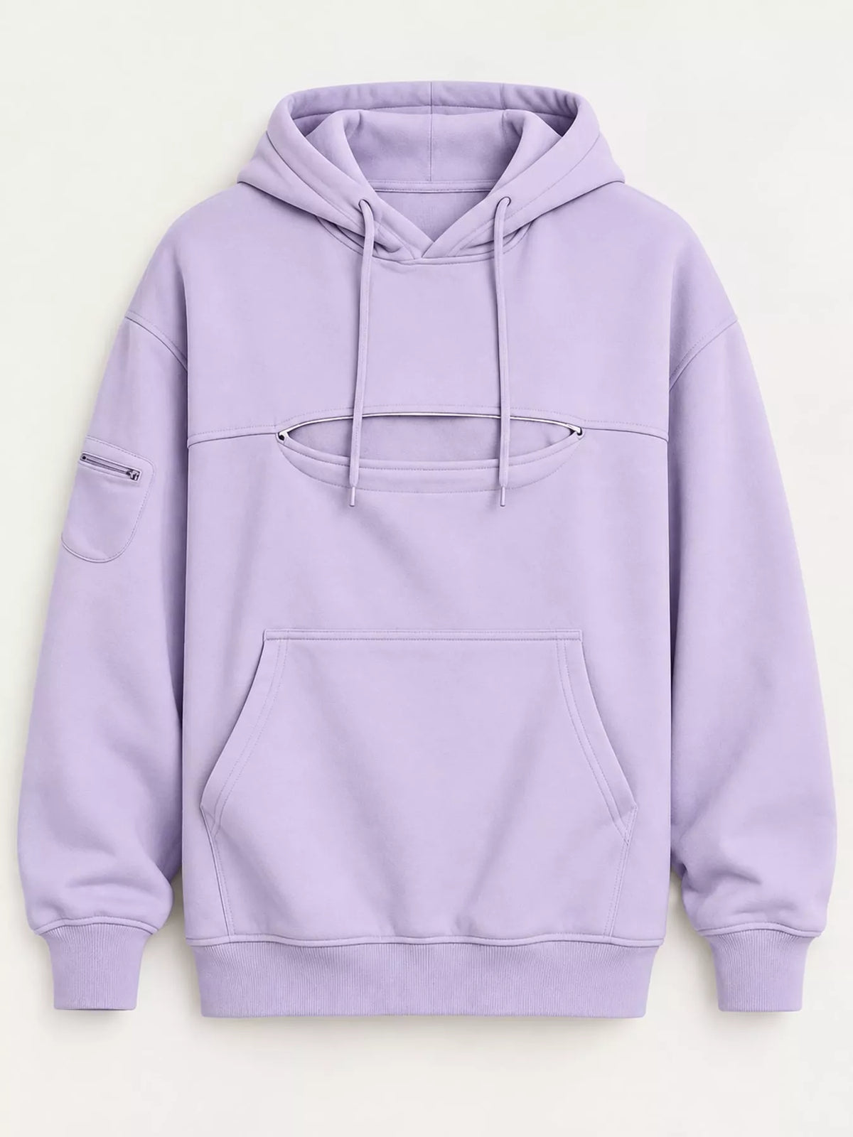 Lavender cat pouch drawstring hoodie with kangaroo pocket and drawstring hood