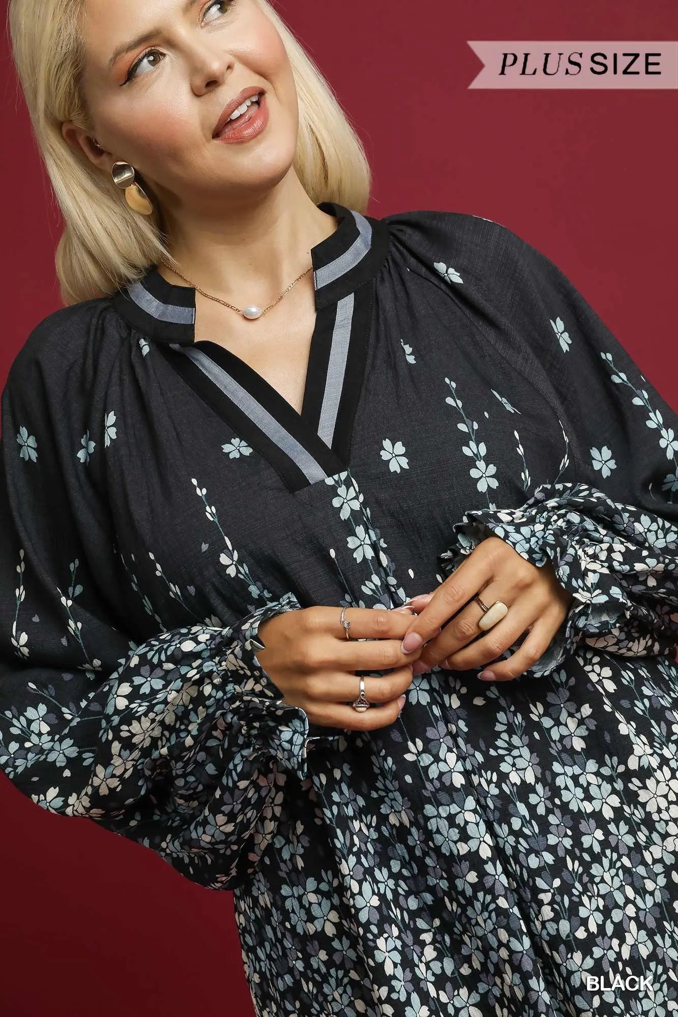 Floral Vine Print Blouse – Elegant Balloon Sleeve Feminine Top