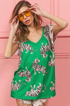 Tiger Print T-Shirt with Aztec Trim – Bold, Breathable & Stylish