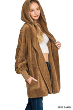 Hooded Faux Fur Jacket with Pockets – Cozy & Stylish Winter Coat
