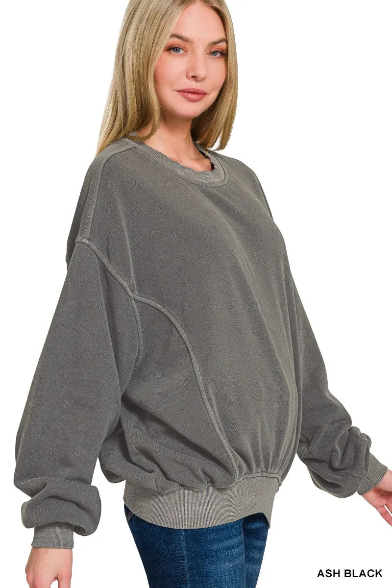Zenana Soft Fleece Pigment Dye Pullover