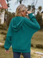 Zip Up Drawstring Long Sleeve Hooded Jacket – Casual Lightweight Layer