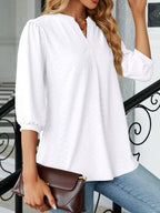 Notched 3/4 Sleeve Casual Top – Effortless Everyday Style