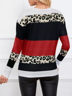 Leopard Color Block Striped Knit Top – Trendy Casual Style