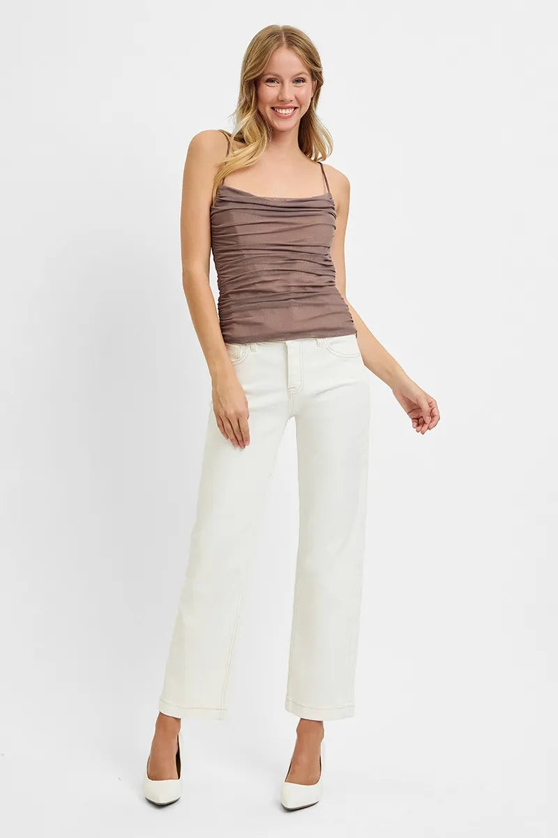 Tummy Control Mid Rise Ankle Straight Jeans | Sleek Everyday Fit