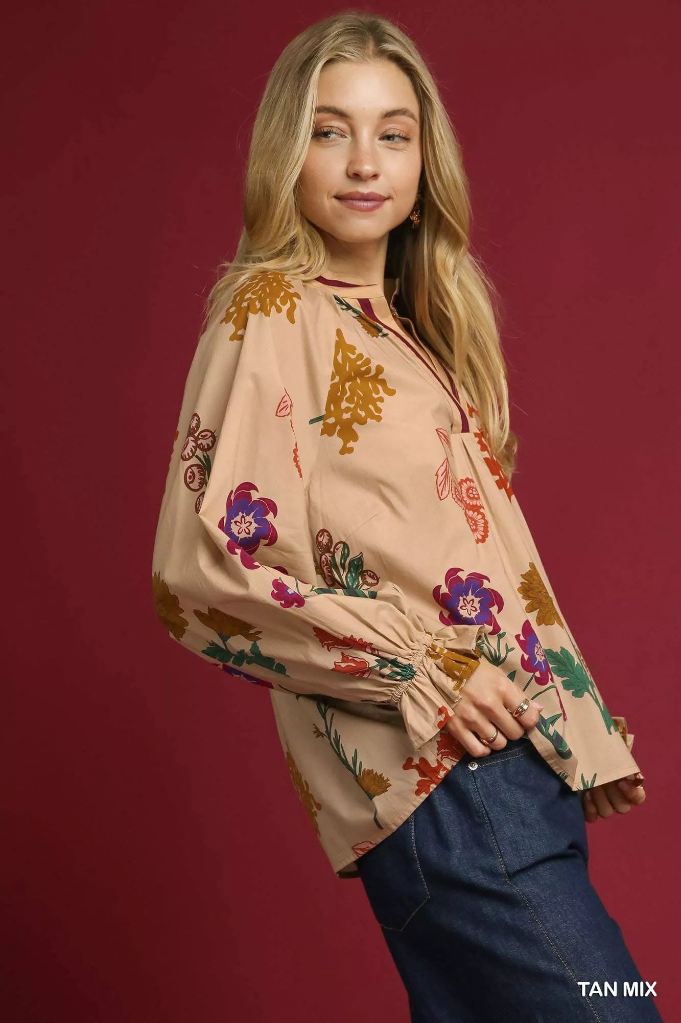 Umgee Floral Print Flounce Sleeve Blouse – Feminine, Chic & Effortless Style