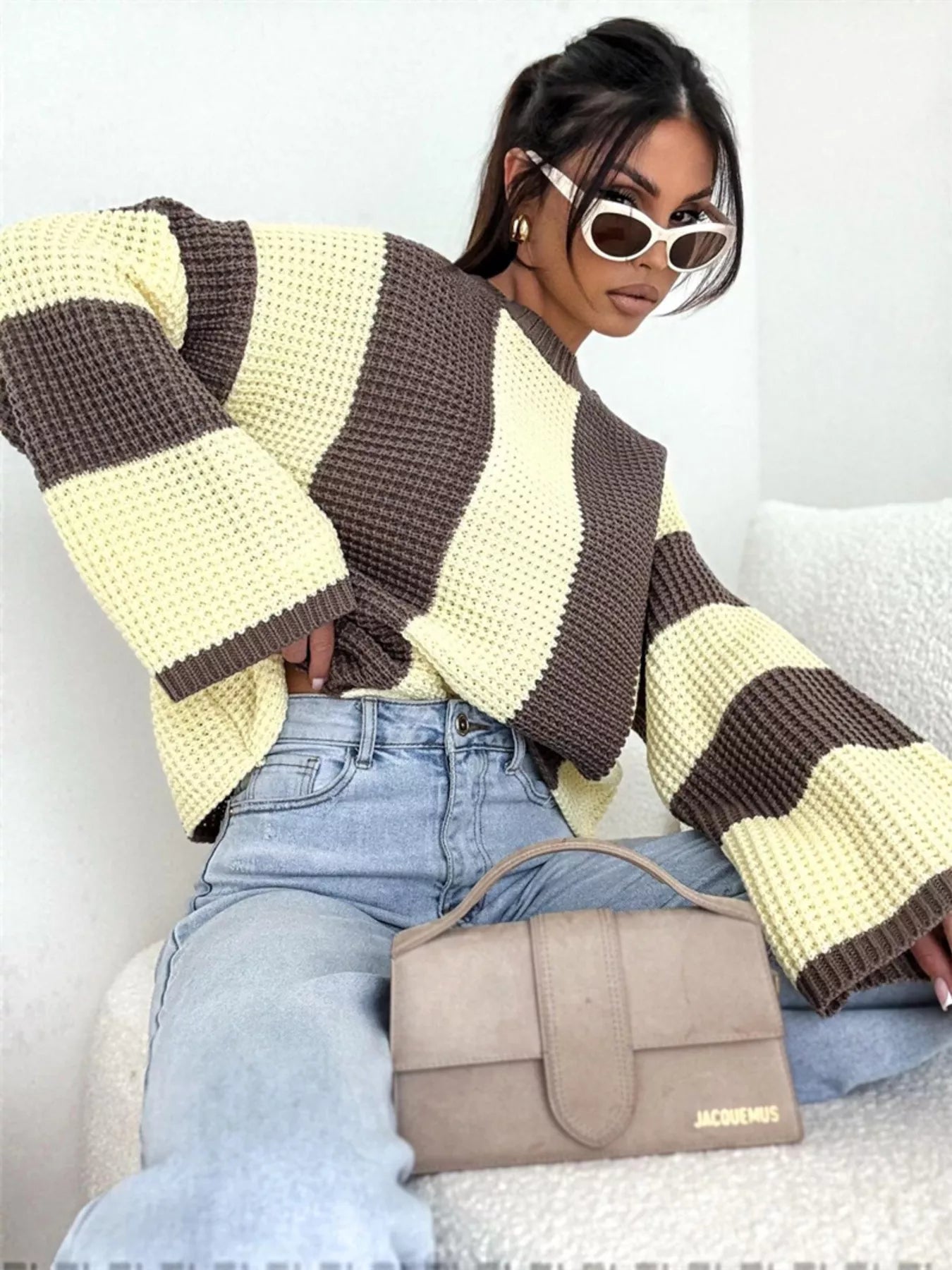 Color Block Long Sleeve Sweater – Trendy Casual Knitwear