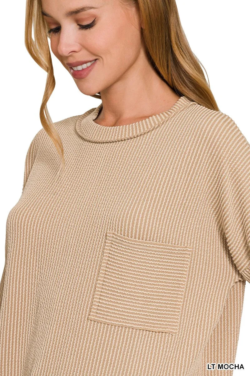 Long Sleeve Drop Shoulder Rib Top – Casual Chic Layering Shirt