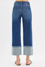 Dreamkue-Risen Women's Mid Rise Crop Wide Wide Cuffed Jeans Plus Size