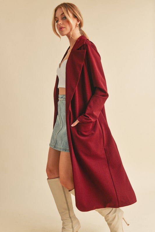 Aemi + Co Lapel Collar Long Sleeve Longline Coat