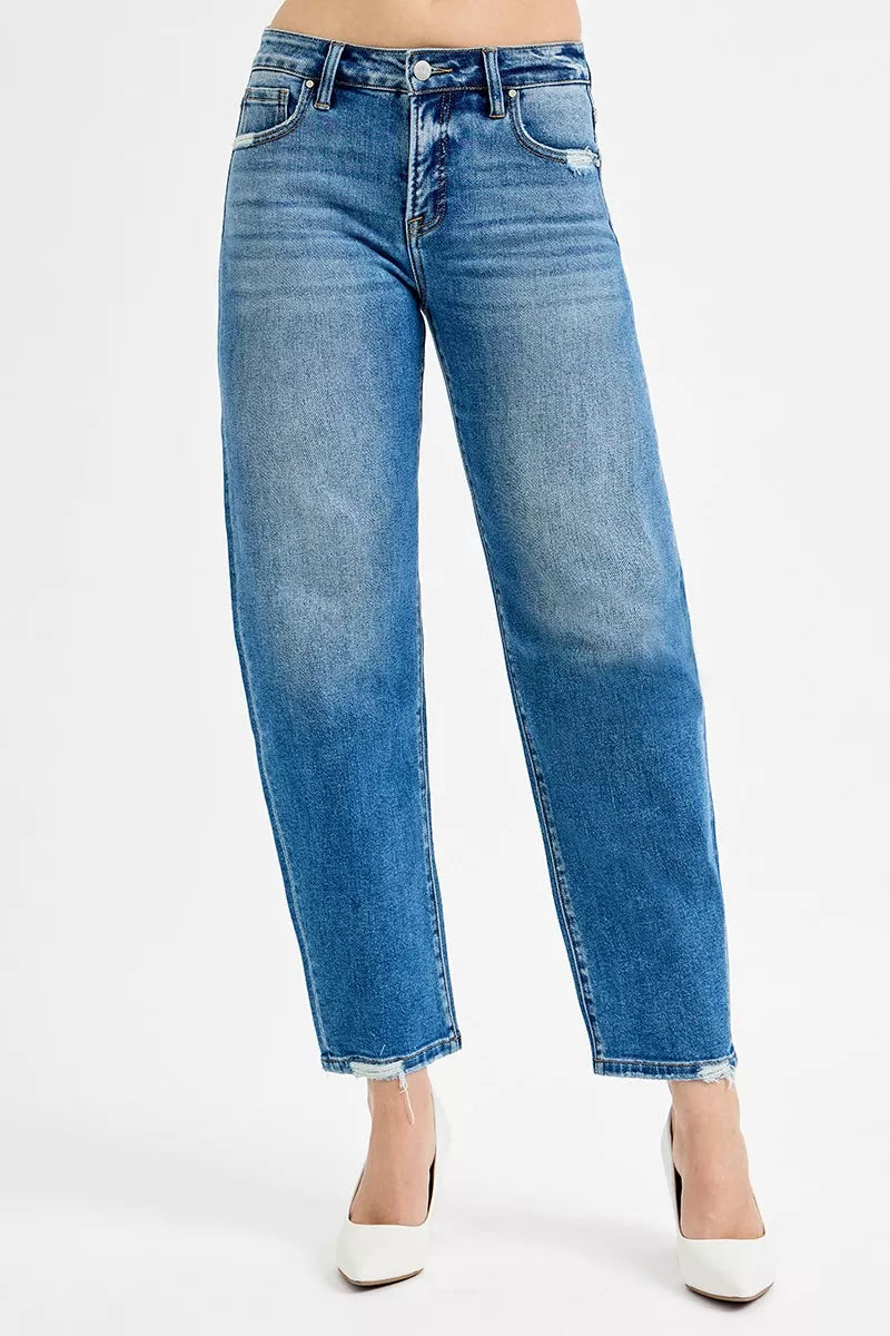 Risen High Rise Tummy Control Slim Barrel Ankle Jeans