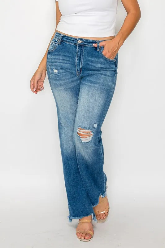 Raw Hem Mid Rise Straight Jeans – Distressed, Flattering & Timeless