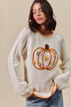Pumpkin Floral Embroidered Thanksgiving Sweater – Festive Fall Knit