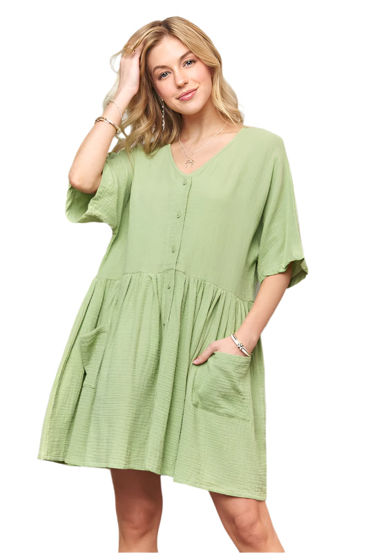 ADORA V-Neck Half Sleeve Dress with Pockets