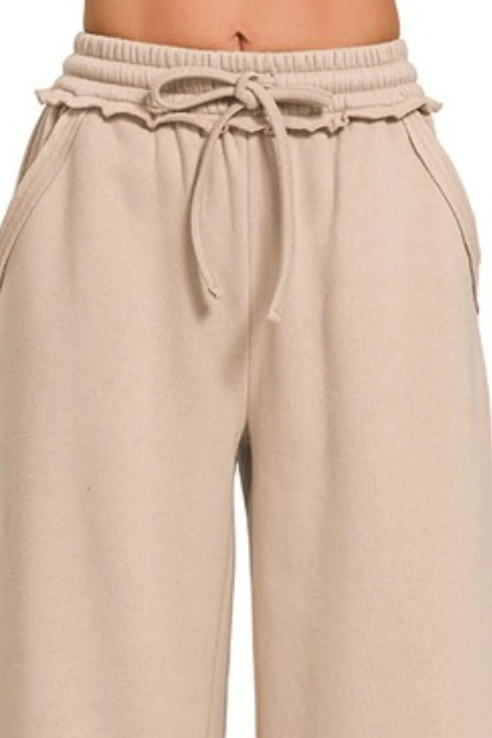 Fleece Wide Leg Sweatpants – Exposed Seams & Cozy Relaxed Fit