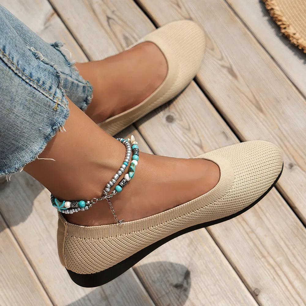 Round Toe Knit Ballet Flats – Comfortable Everyday Slip-Ons