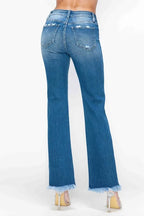 Raw Hem Mid Rise Straight Jeans – Distressed, Flattering & Timeless