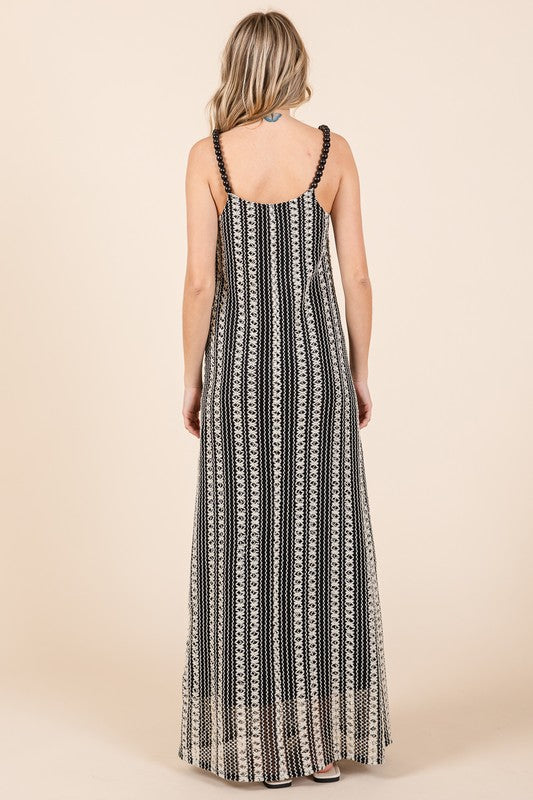 GeeGee Striped Scoop Neck Beaded Strap Maxi Cami Dress