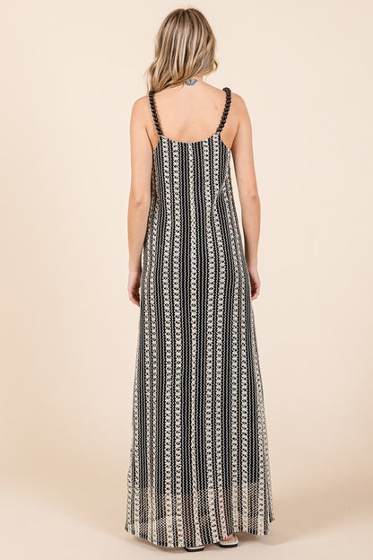 GeeGee Striped Scoop Neck Beaded Strap Maxi Cami Dress