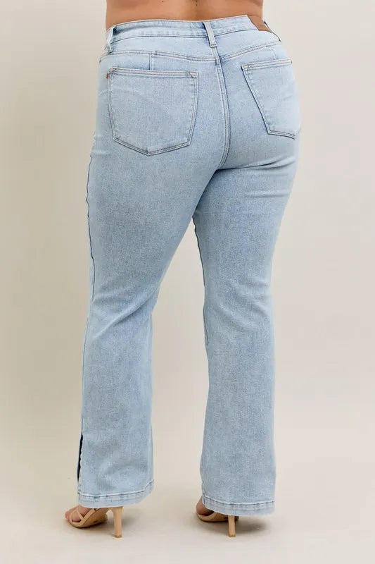 Judy Blue Women's High Waist Tummy Control Vintage Wash Slim Bootcut Jeans.