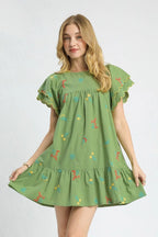 Embroidered Sage Green Mini Dress Tropical-Inspired Resort Style