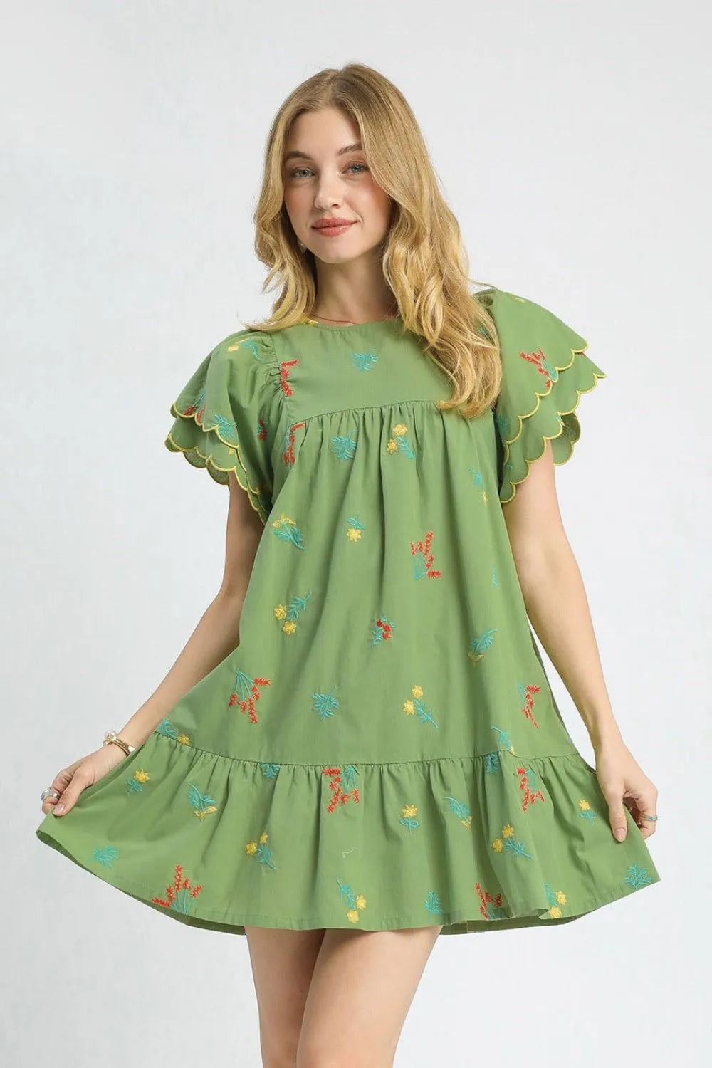 Embroidered Sage Green Mini Dress Tropical-Inspired Resort Style