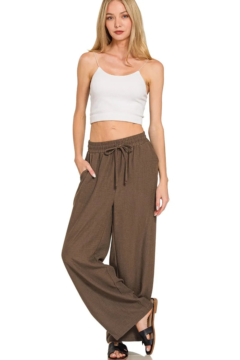 Zenana Woven Crepe Elastic Band Pants – Chic & Versatile Style
