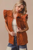 Rust Orange Quilted Vest Coat – Oversized Button-Up for Fall Layers