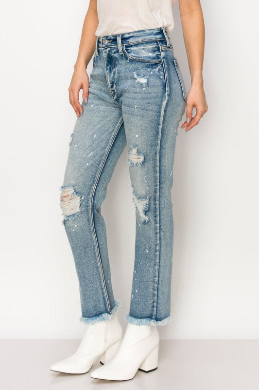 Artemis Vintage High Rise Distressed Straight Jeans – Edgy Classic Fit