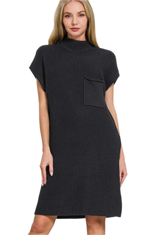 Zenana Mock Neck Short Sleeve Sweater Dress