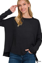 Exposed-Seam Corded Rib Long Sleeve Top – Textured, Trendy & Versatile