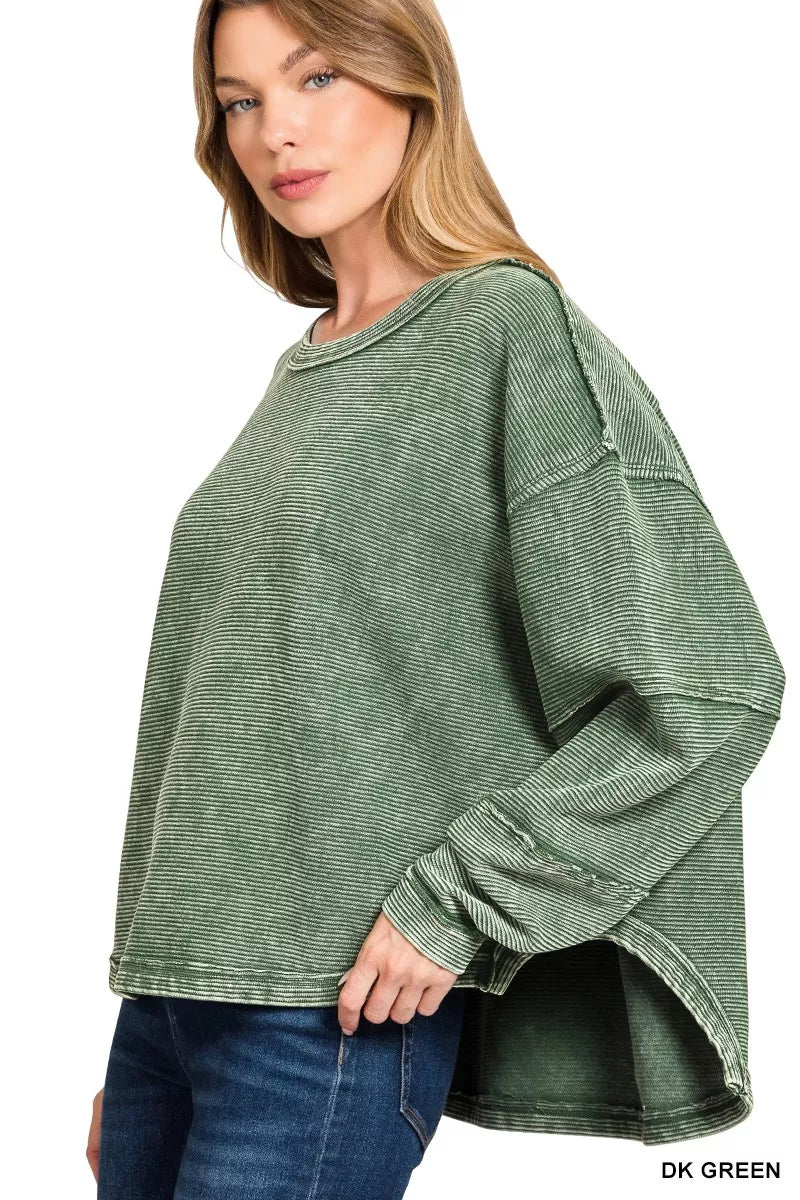 Acid Washed Exposed-Seam Sweatshirt – Edgy Vintage Casual Style