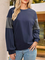Striped Round Neck Long Sleeve Sweatshirt – Casual Cozy Style