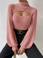 Cutout Front Turtleneck Long Sleeve Sweater – Chic Modern Knit