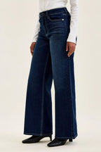 Dark wash wide-leg jeans back view with high-rise waist and belt loops