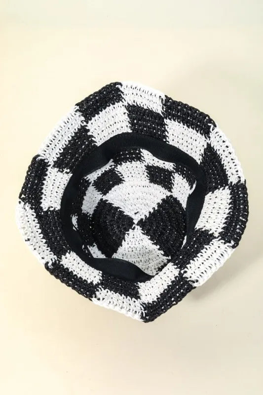 Checkered Pattern Knit Bucket Hat – Trendy Casual Streetwear