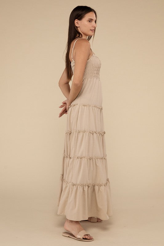 Zenana Woven Smocked Top Tiered Cami Maxi Dress