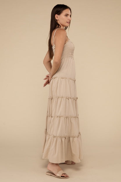 Zenana Woven Smocked Top Tiered Cami Maxi Dress