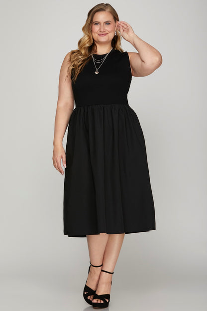 She + Sky Sleeveless Poplin Woven Midi Dress with Pockets