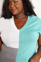 Color Block V-Neck Knit Top – Modern, Stylish & Versatile