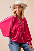 BiBi Christmas Velvet Bow Blouse – Elegant Festive Holiday Top