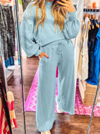 Puff Sleeve Crop Top & Drawstring Wide Leg Pants Set – Chic & Comfy