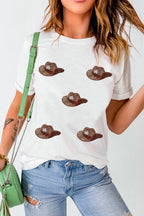 Sequin Hat Round Neck Short Sleeve T-Shirt – Festive Holiday Style