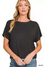 Black cropped short-sleeve tee with round neckline