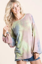 Tie-Dye French Terry Sweatshirt with Bubble Sleeves | Cozy Women’s Pullover