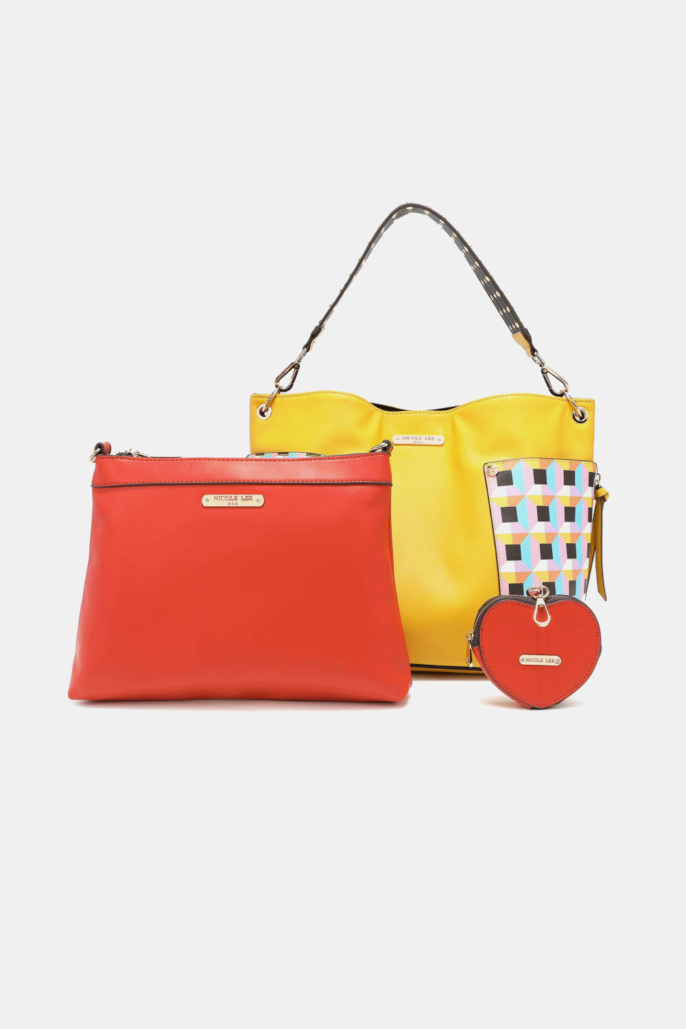 Nicole Lee 3-Piece Bag Set – Shoulder, Crossbody & Heart Coin Pouch