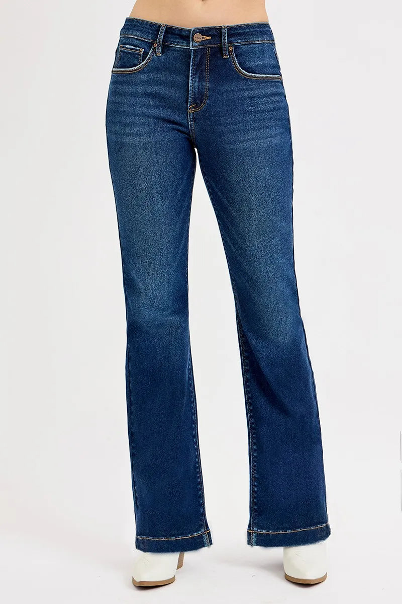 Tummy Control Mid Rise Flare Jeans – Slimming & Stylish Denim