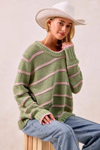 BiBi Striped Long Sleeve Sweater – Classic Cozy Everyday Style