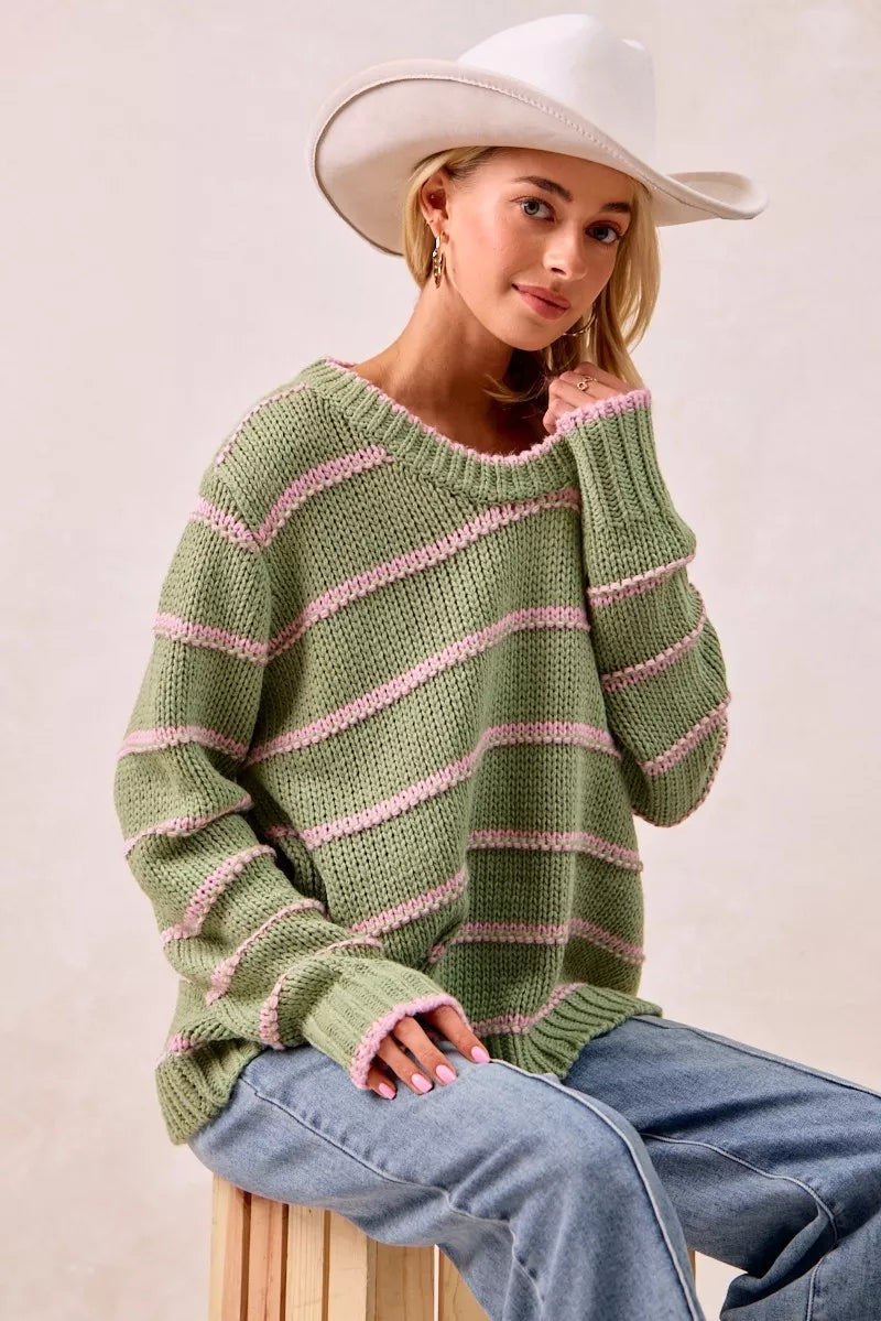 BiBi Striped Long Sleeve Sweater – Classic Cozy Everyday Style