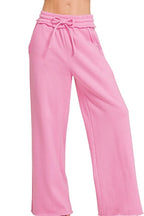Pink Wide Leg Pants with Elastic Waist & Pockets – Comfy & Stylish